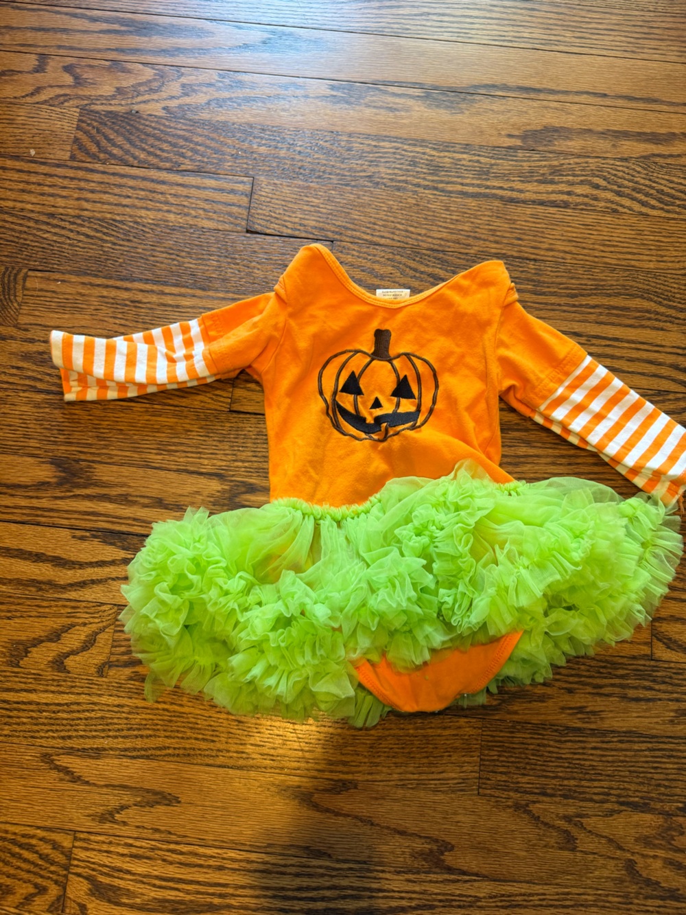 Kids Orange Pumpkin Tutu Costume with Lime Green Ruffle Skirt